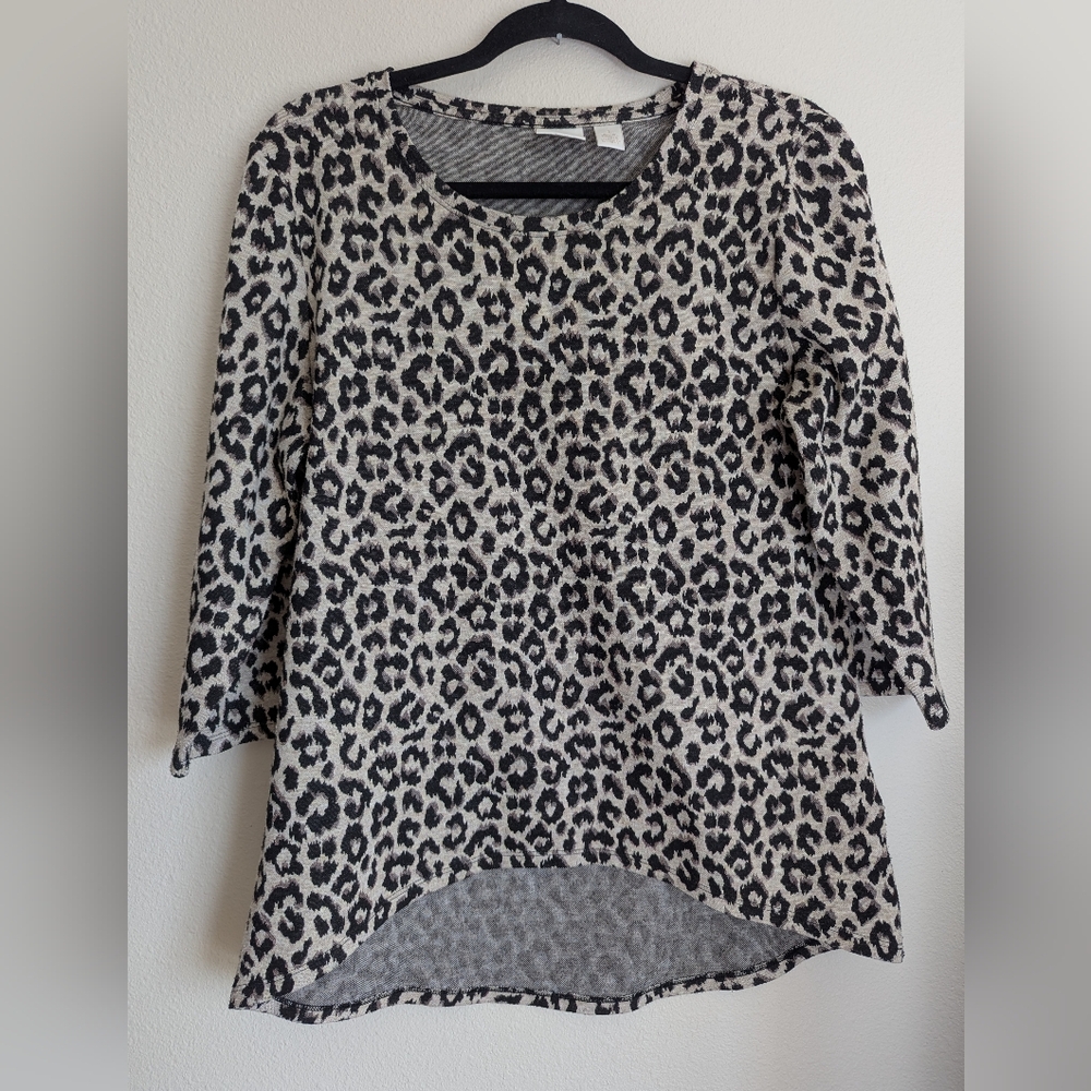 Chico's Black and Cream Leopard Print Top Size 1 (S)